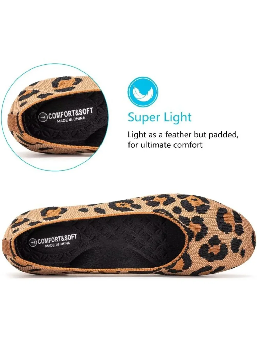 Women's Leopard Orange Round Toe Low Wedge Slip On Ballerina Ballet Flat Shoes
